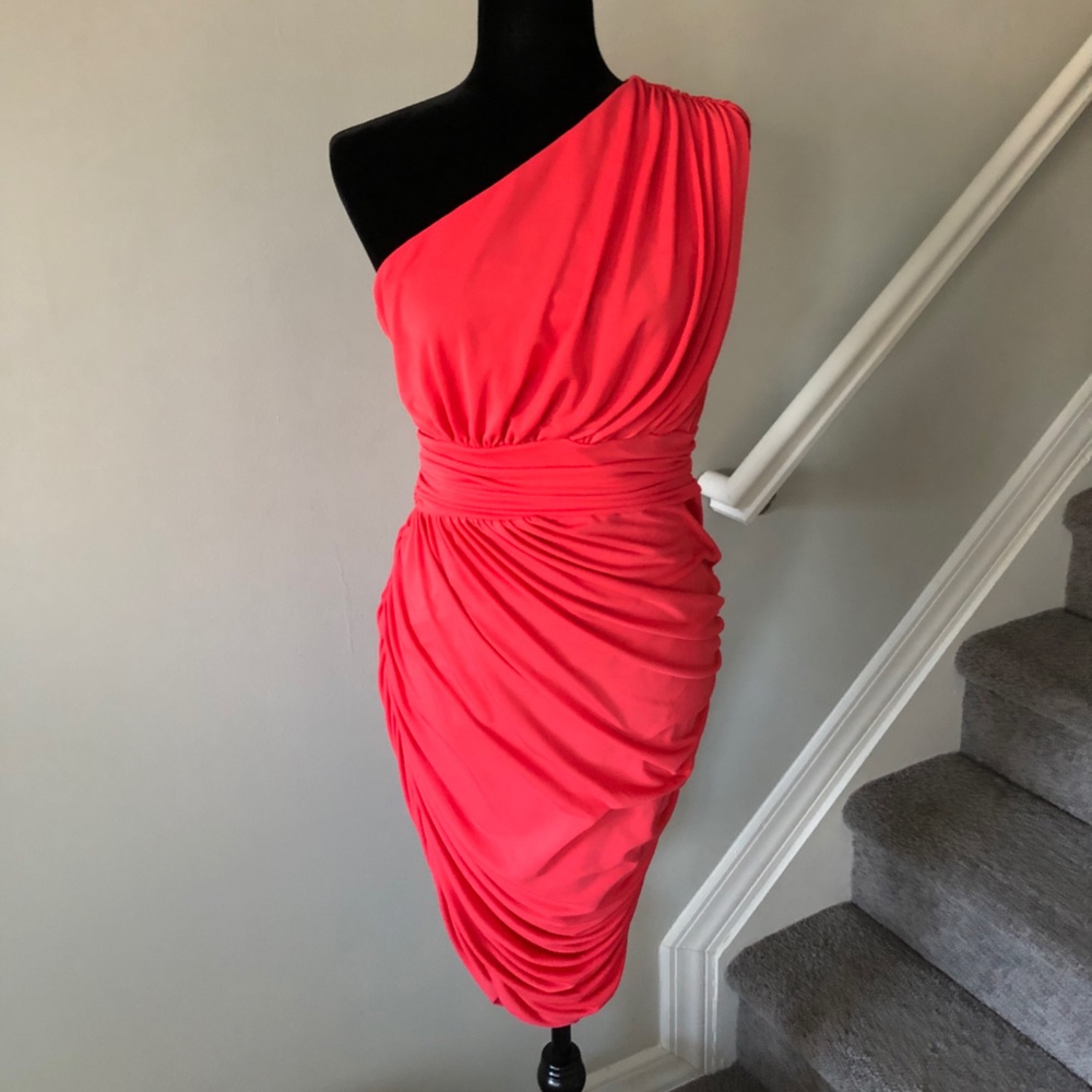 One shoulder ruched dress with hidden side zipper